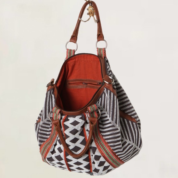 Anthropologie Lucky Penny Beaded Boho Geometry Bag Purse Tote - Picture 9 of 11